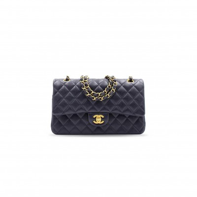 CHANEL MASTER CAVIAR LARGE CLASSIC FLAP GOLD METAL BLUE BAG A01112 (25*16*6cm)